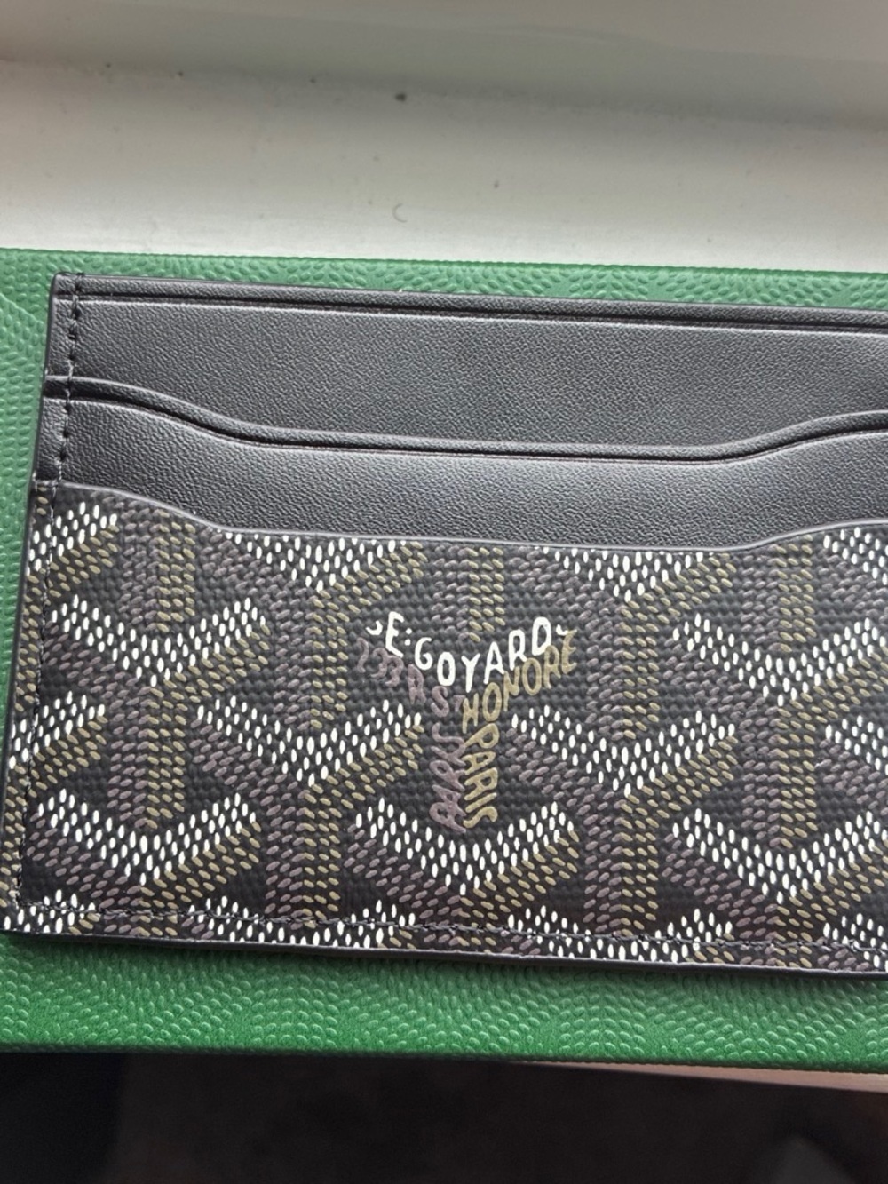 Goyard Black and Green Chevron Card Holder